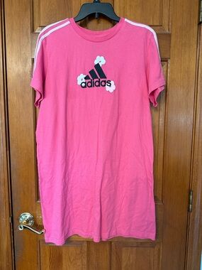 Adidas Hot Pink Floral Logo Short Sleeve T-Shirt Dress